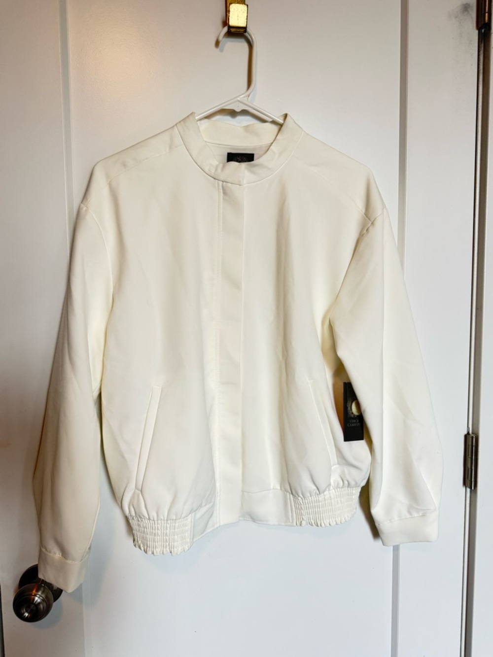 Vince Camuto Minimalist Cream Bomber Jacket